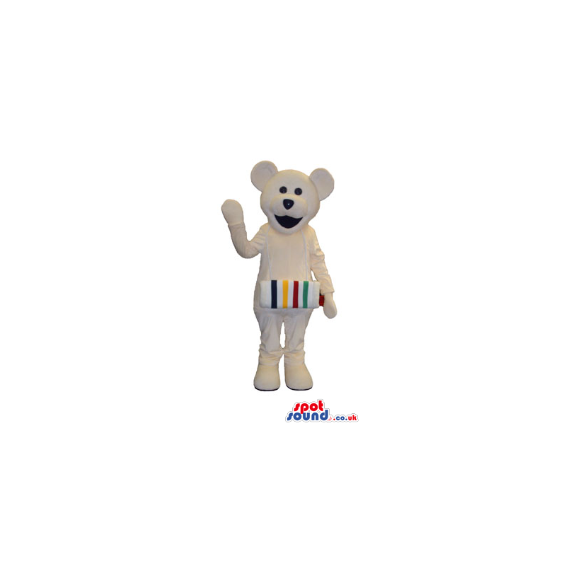 All White Bear Plush Mascot With A Snack Seller Colorful Box -