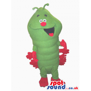 Cute Green Caterpillar Plush Mascot With Red Feet - Custom