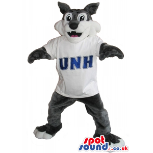 Wolf Plush Mascot Wearing A T-Shirt With Sports Team Letters -