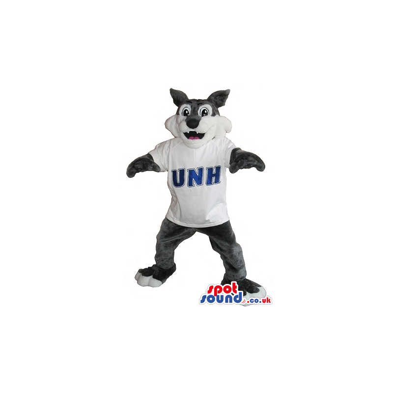 Wolf Plush Mascot Wearing A T-Shirt With Sports Team Letters -