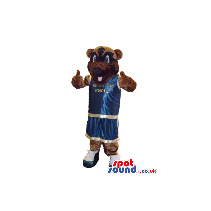 Brown Bear Plush Mascot Wearing Basketball Player Shinny