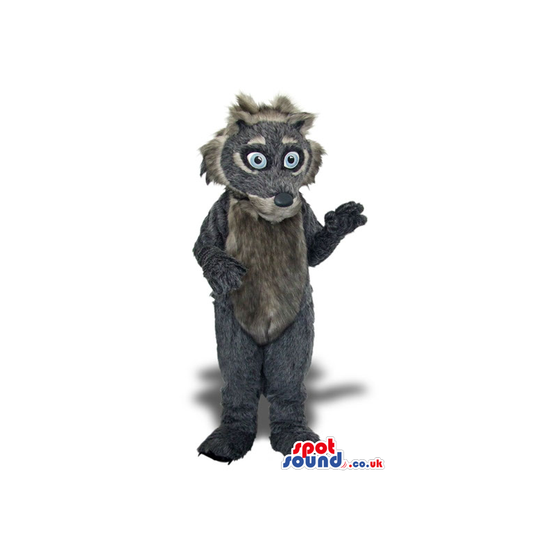 Cute Grey Wolf Forest Animal Plush Mascot With Big Blue Eyes -