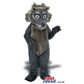 Cute Grey Wolf Forest Animal Plush Mascot With Big Blue Eyes -