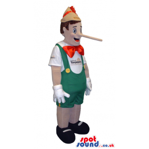 Tale Character Pinocchio Mascot With Green And Red Garments -