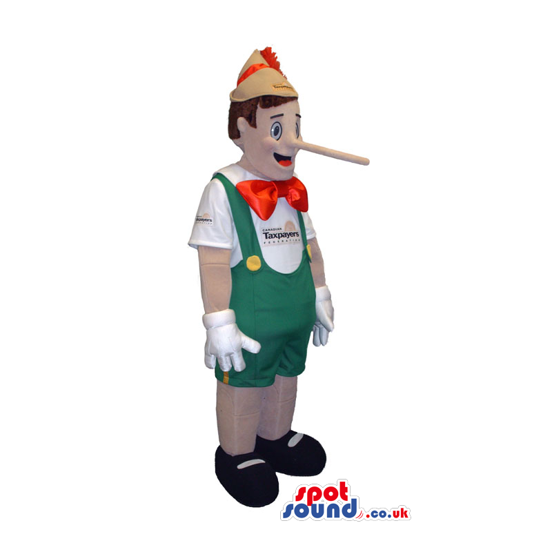 Tale Character Pinocchio Mascot With Green And Red Garments -