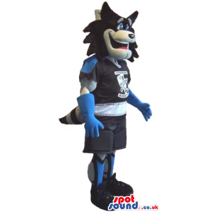 Raccoon Animal Plush Mascot In Sports Clothes With Team Logo -