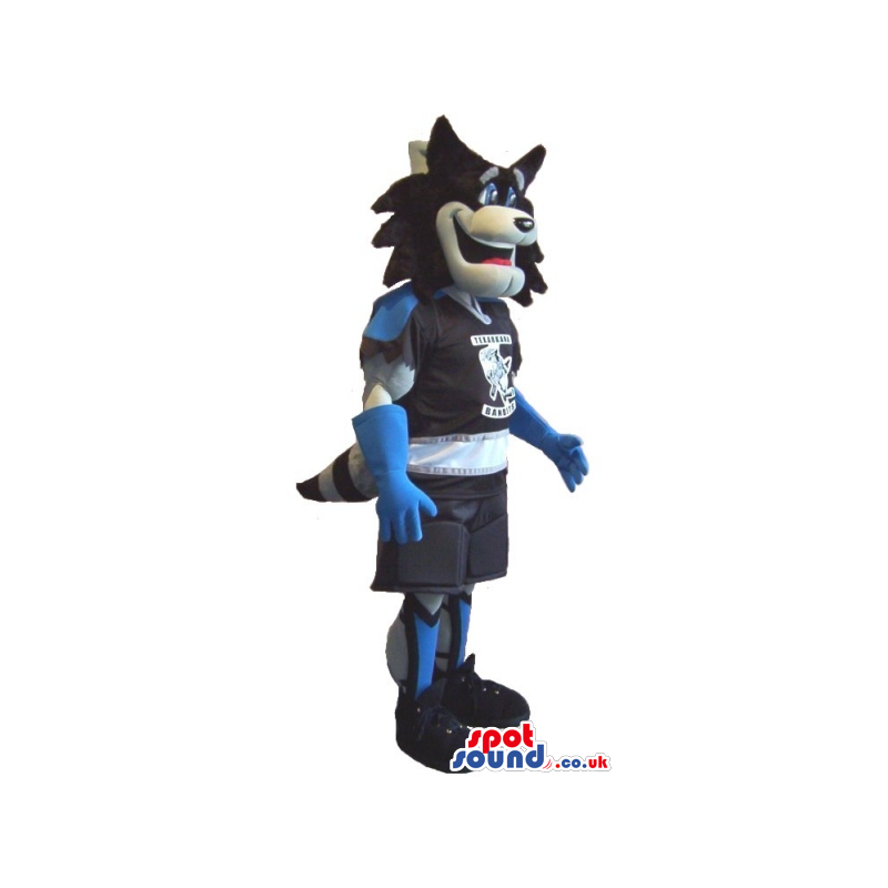 Raccoon Animal Plush Mascot In Sports Clothes With Team Logo -