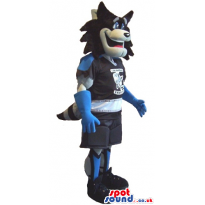 Raccoon Animal Plush Mascot In Sports Clothes With Team Logo -