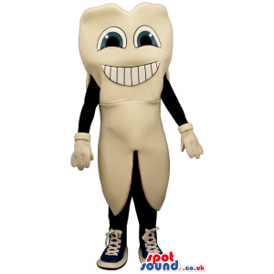 Cool Big White Tooth Mascot With A Face And Brand Name - Custom