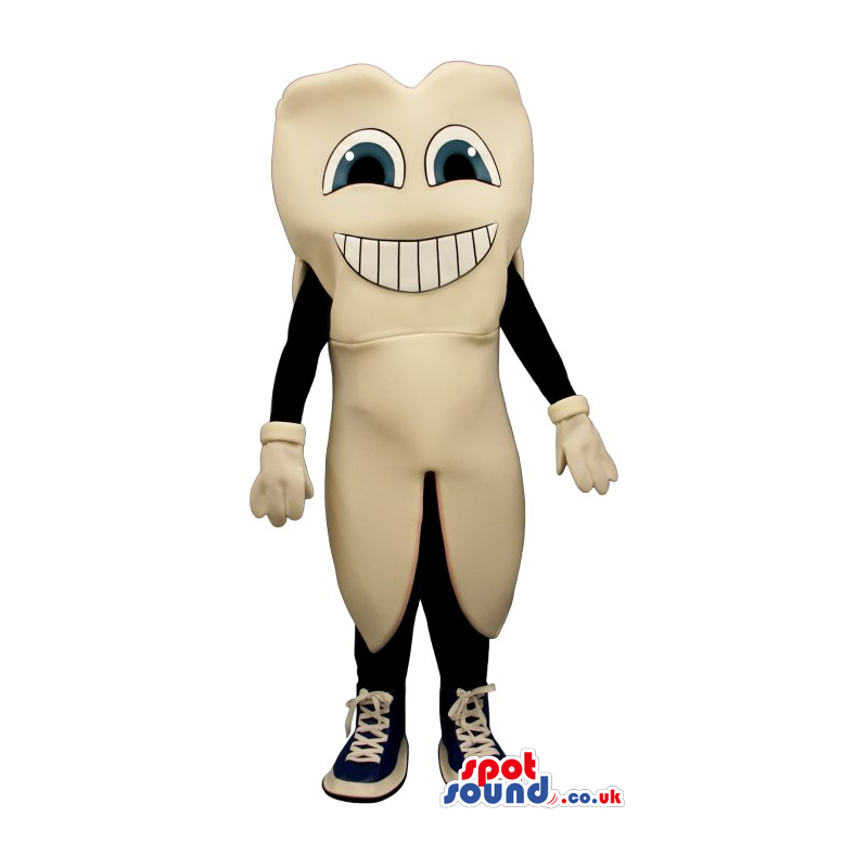 Cool Big White Tooth Mascot With A Face And Brand Name - Custom