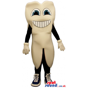 Cool Big White Tooth Mascot With A Face And Brand Name - Custom