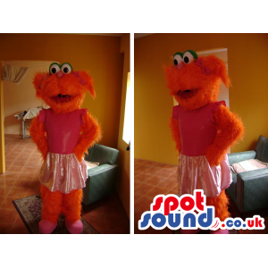 Popular Orange Hairy Muppets Girl Mascot Wearing A Skirt -