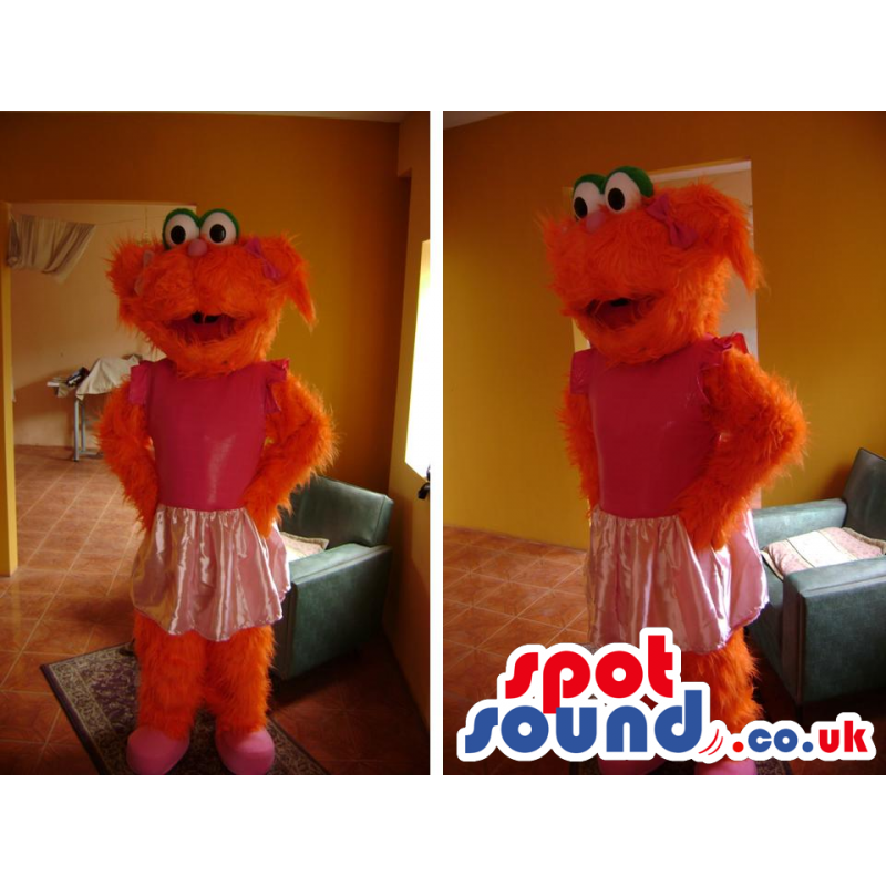 Popular Orange Hairy Muppets Girl Mascot Wearing A Skirt -