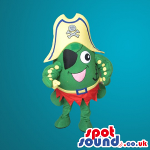 Green Octopus Wearing A Pirate Hat And Eye-Patch Mascot -