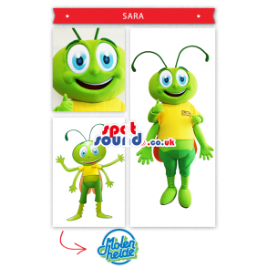 Funny Green Insect With Yellow T-Shirt And Logo Mascot - Custom