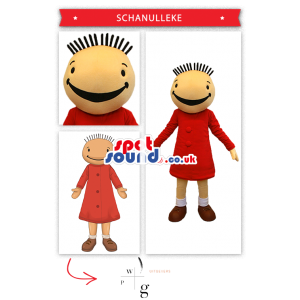 Smiling Boy Mascot With Long Red Shirt And Funny Hairs Mascot -