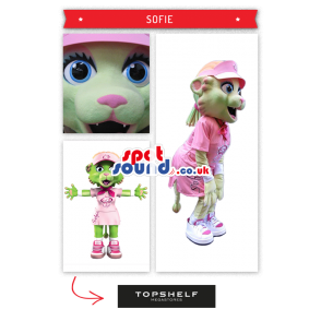 Gorgeous Green Cat Girl With Pink Dress And Cap - Custom Mascots