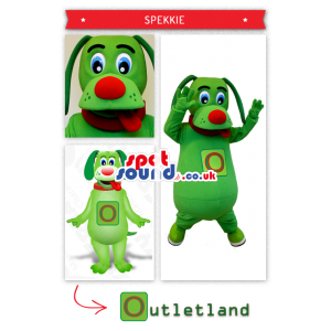 Green Dog Mascot With Initial And Red Nose - Custom Mascots