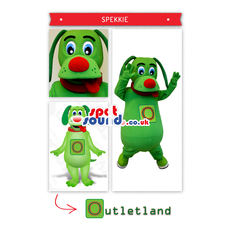 Green Dog Mascot With Initial And Red Nose - Custom Mascots