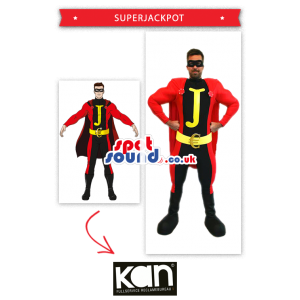 Red And Black Superhero Costume With Yellow Initial Letter -