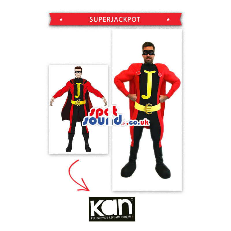 Red And Black Superhero Costume With Yellow Initial Letter -