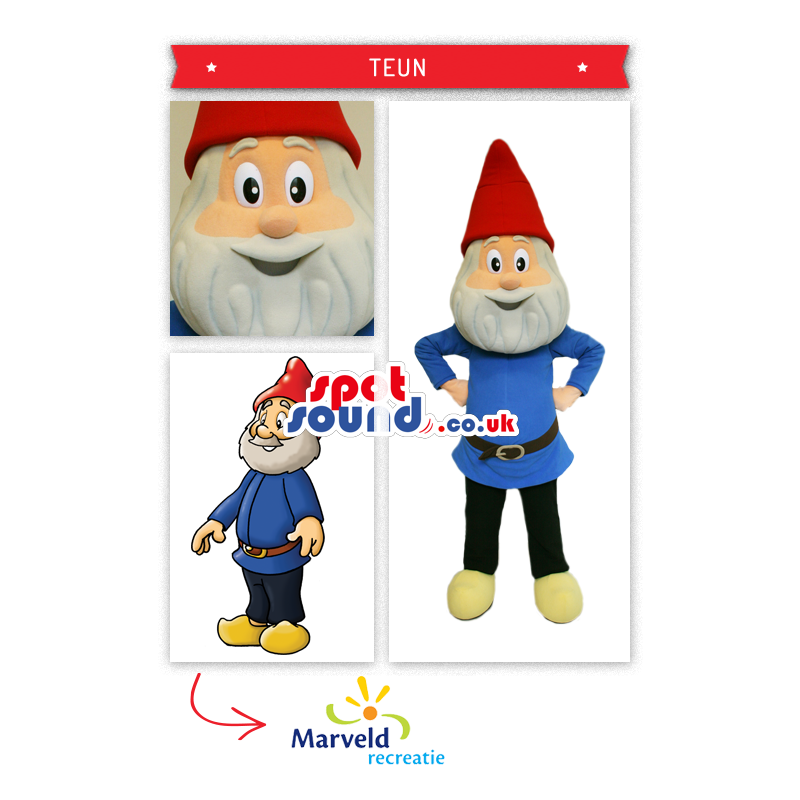Father Gnome Mascot With A White Beard And A Red Long Hat -