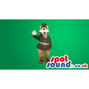 Brown Bear Plush Mascot Wearing A Green Uniform - Custom Mascots