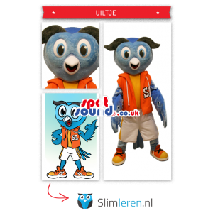 Blue Owl Plush Mascot Wearing Sports Clothes With Logo - Custom