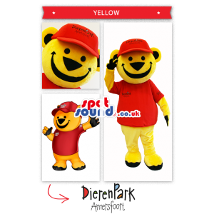 Yellow Teddy Bear Plush Mascot In A Red T-Shirt And Cap -