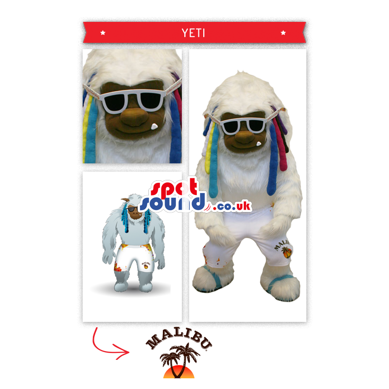 White Gorilla Mascot Sunglasses And Shorts With Logo - Custom