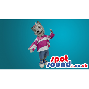 Adorable Grey Dog Plush Mascot With Fashion Clothes - Custom
