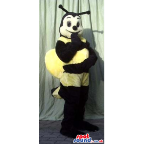 Funny Black And Yellow Bee Plush Mascot With Big Wings - Custom