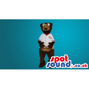 Brown Bear Plush Mascot With Baseball Jersey - Custom Mascots