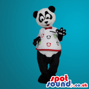 Happy Panda Bear Plush Mascot With Logo T-Shirt - Custom Mascots