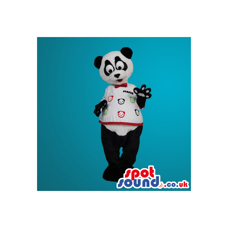 Happy Panda Bear Plush Mascot With Logo T-Shirt - Custom Mascots