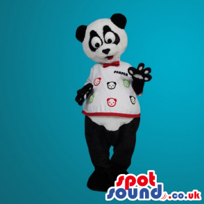 Happy Panda Bear Plush Mascot With Logo T-Shirt - Custom Mascots