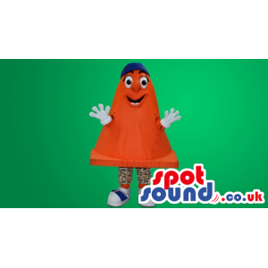 Bright Orange Big Cone Mascot With Funny Face And Nose - Custom
