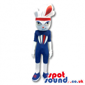White Rabbit Plush Mascot Wearing Sporty Clothes With Logo -