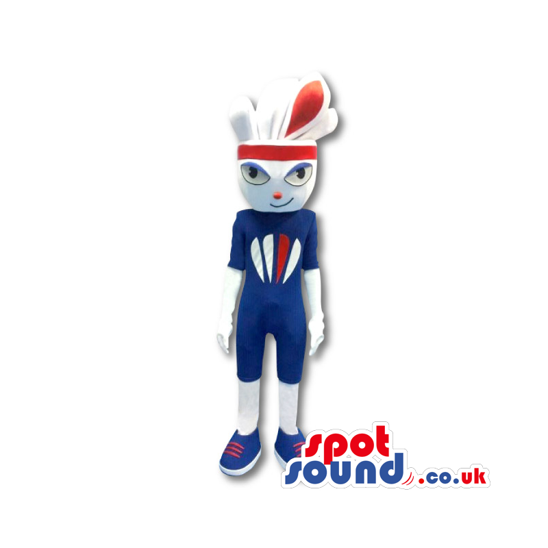 White Rabbit Plush Mascot Wearing Sporty Clothes With Logo -