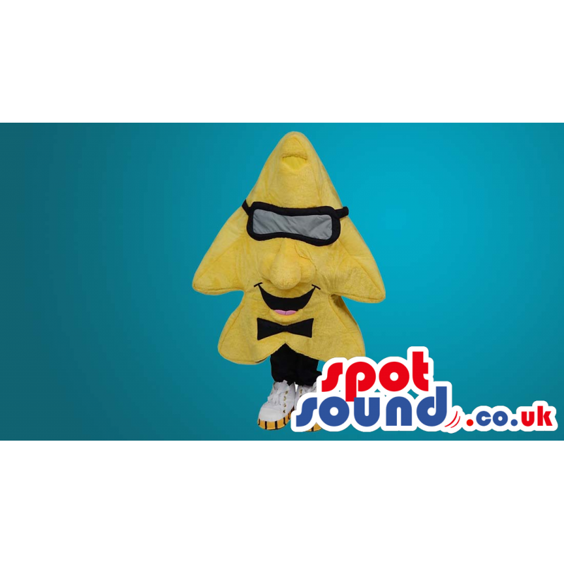 Yellow Starfish Mascot Wearing Snorkel Goggles And A Bowtie -