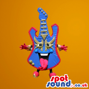 Funky Blue Electric Guitar Mascot With Funny Tongue - Custom
