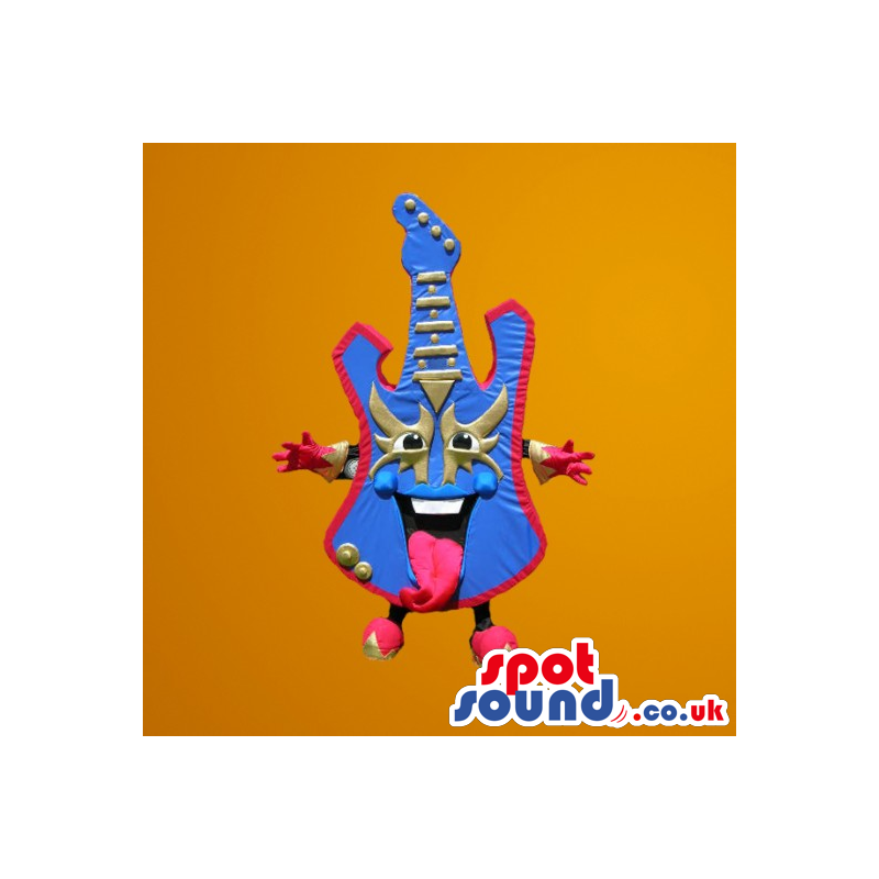Funky Blue Electric Guitar Mascot With Funny Tongue - Custom