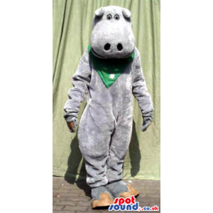 Grey Hippopotamus Animal Plush Mascot With A Green Necktie -