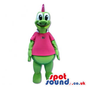 Green Girl Dragon Mascot With A Pink Logo T-Shirt - Custom