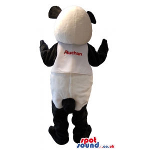 White And Black Panda Bear Plush Mascot Wearing A Vest With