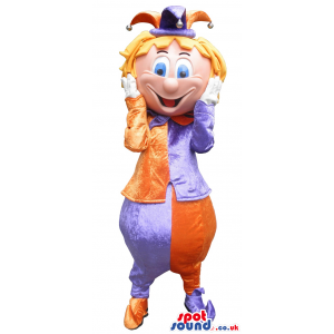 Purple And Orange Plush Harlequin Mascot - Custom Mascots