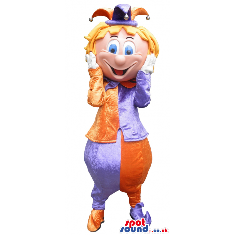 Purple And Orange Plush Harlequin Mascot - Custom Mascots