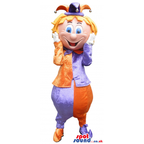 Purple And Orange Plush Harlequin Mascot - Custom Mascots