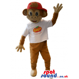 Funny Brown Monkey Plush Mascot With White T-Shirt - Custom