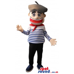 French Man Plush Mascot With Striped Shirt And Hat - Custom